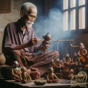 Grandfather makes Wayang Golek
