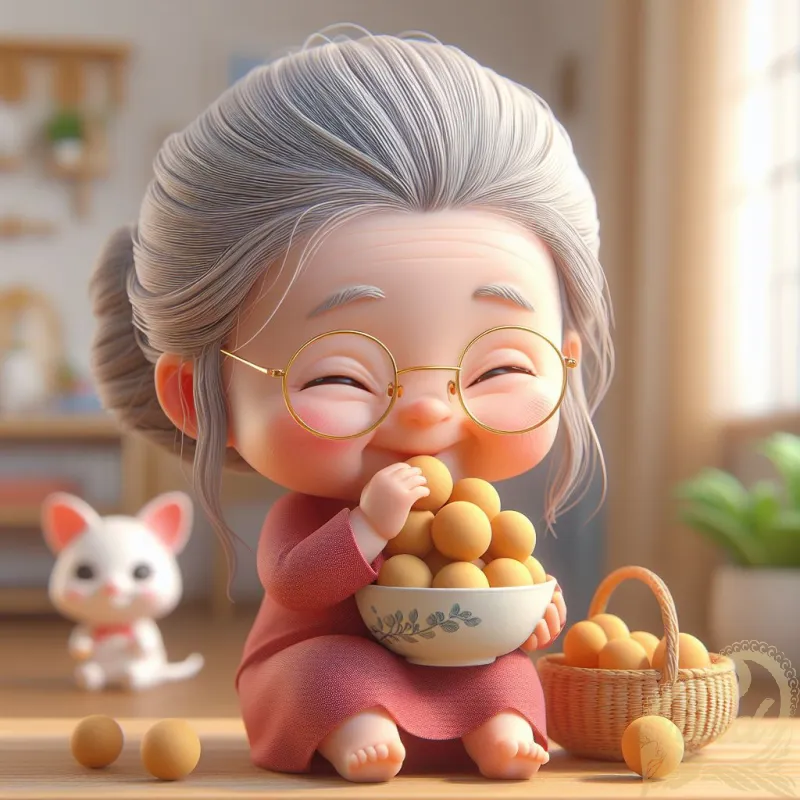 Grandmother eating longan