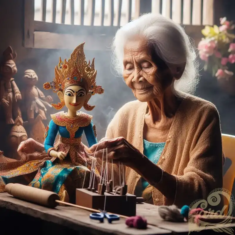 Grandmother makes Wayang Golek