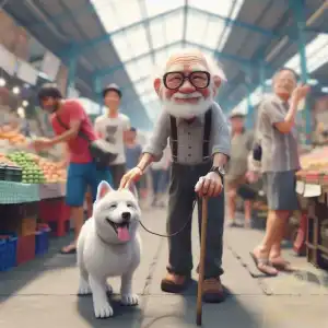 Grandpa And white dog