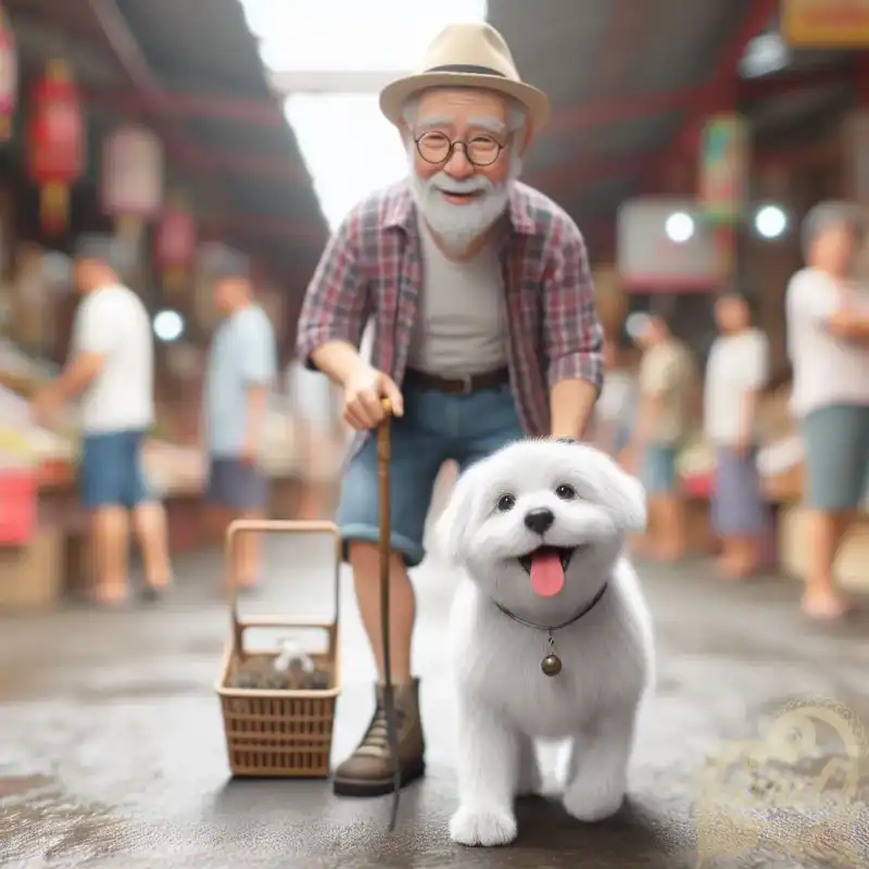 Grandpa And white dog