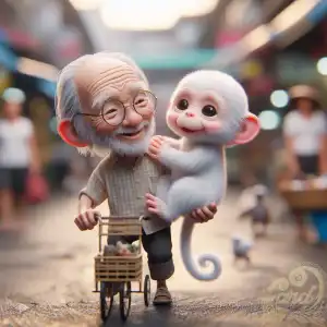 Grandpa And white monkey