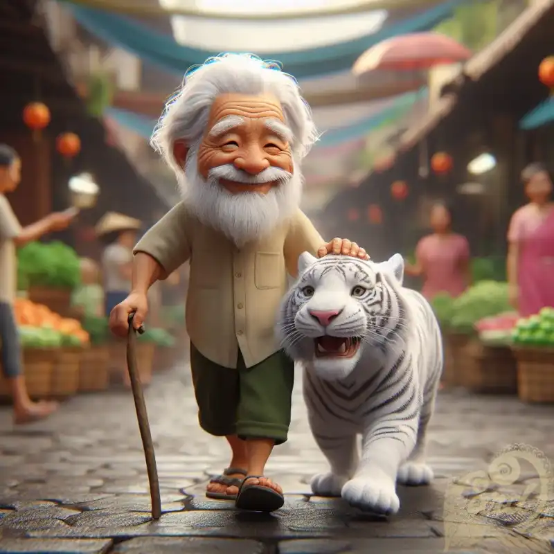 Grandpa And white Tiger