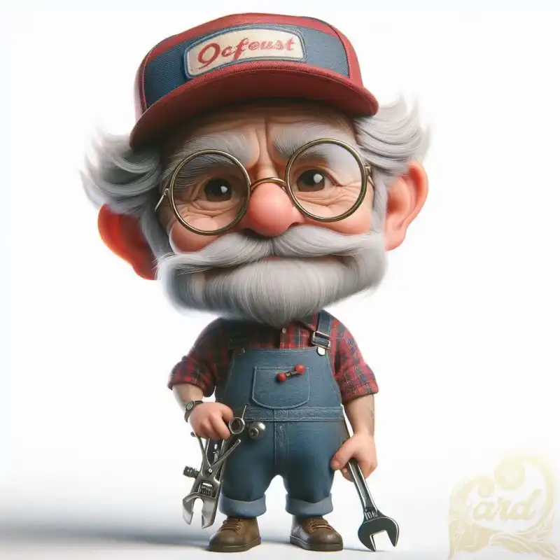 grandpa mechanic caricature