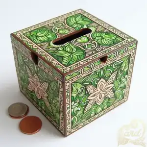 Green batik pattern piggy bank