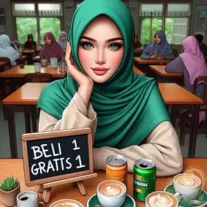 Green hijab coffee model