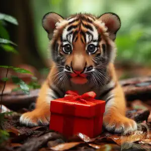 Javan Tiger with Red Gift Box