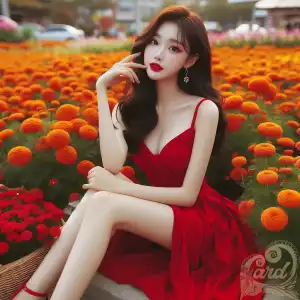korean red dress