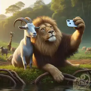 Lion and goat selfie