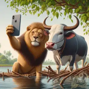 Lion and ox selfie