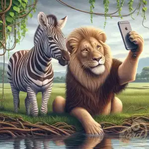 Lion and zebra selfie