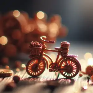 mini carved wooden bicycle