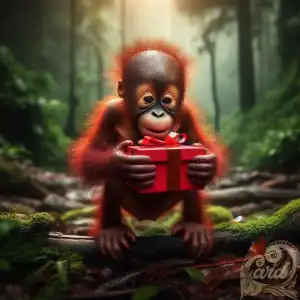 Orangutan with Red Gift Box