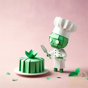 Origami Zombie Chef: A Cute Green and White Paper Creation