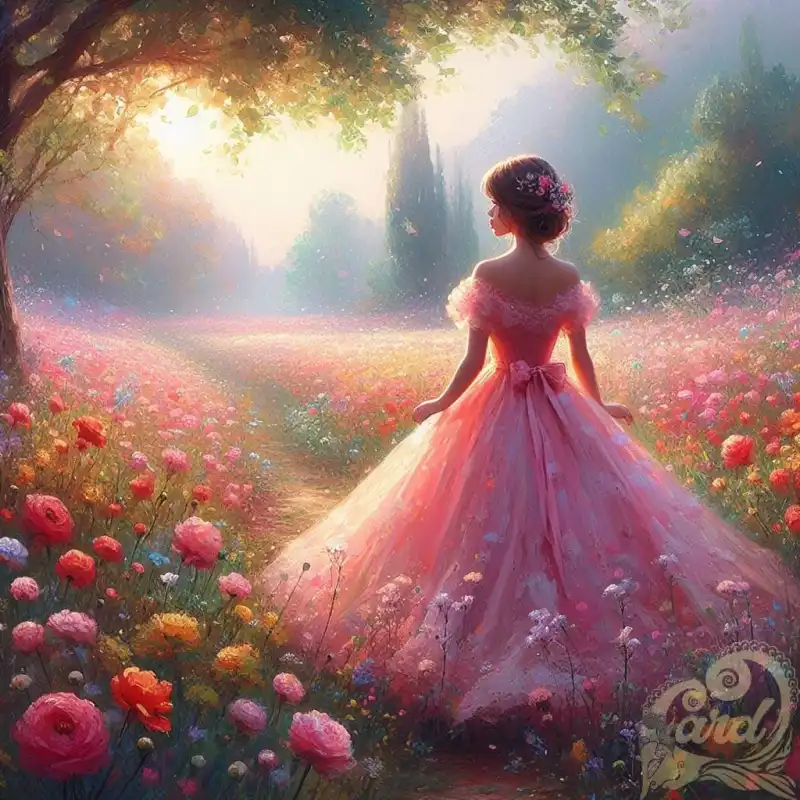pink gown in a field