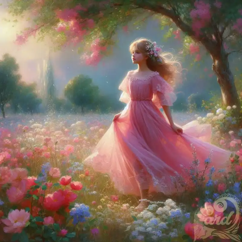 pink gown in a field