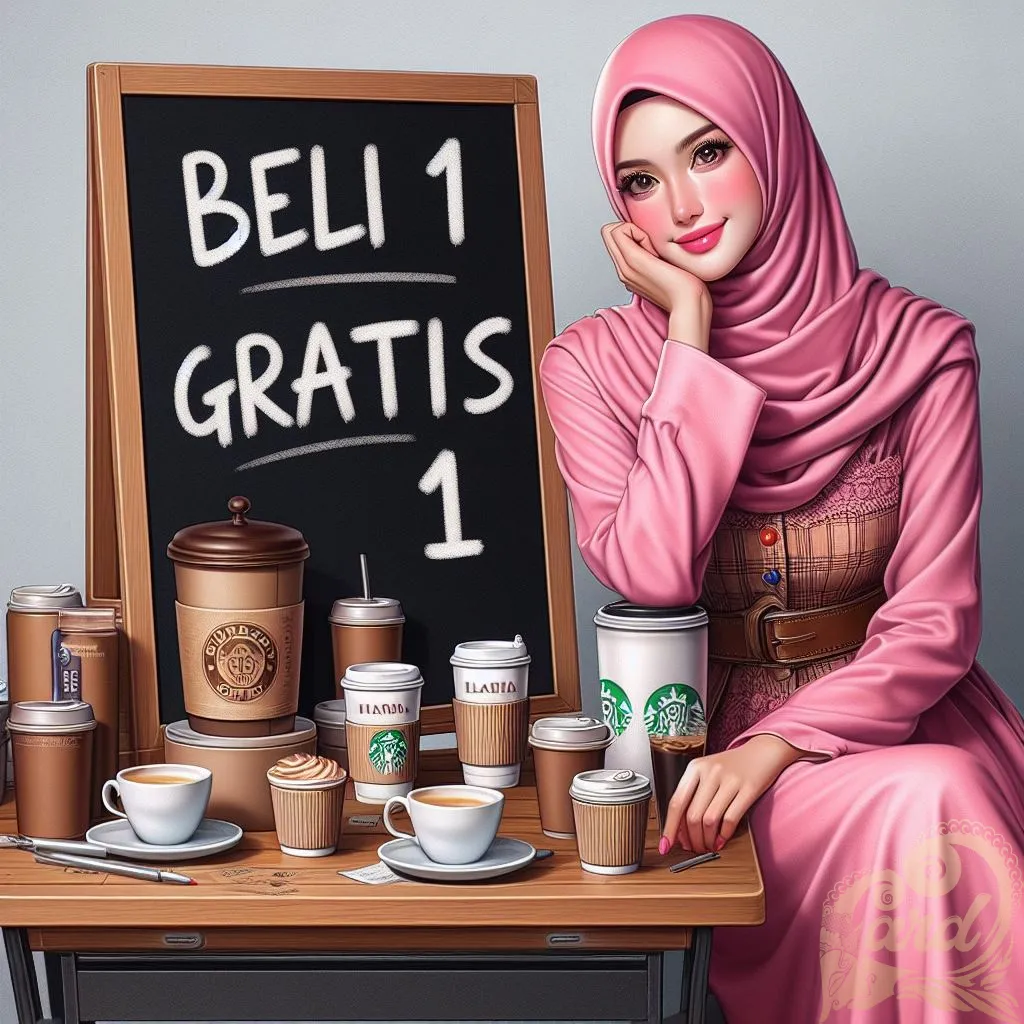 Pink hijab coffee model