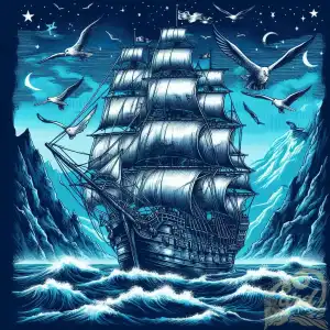 Pirate ship on blue