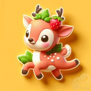 Playful Deer Strawberry Sticker