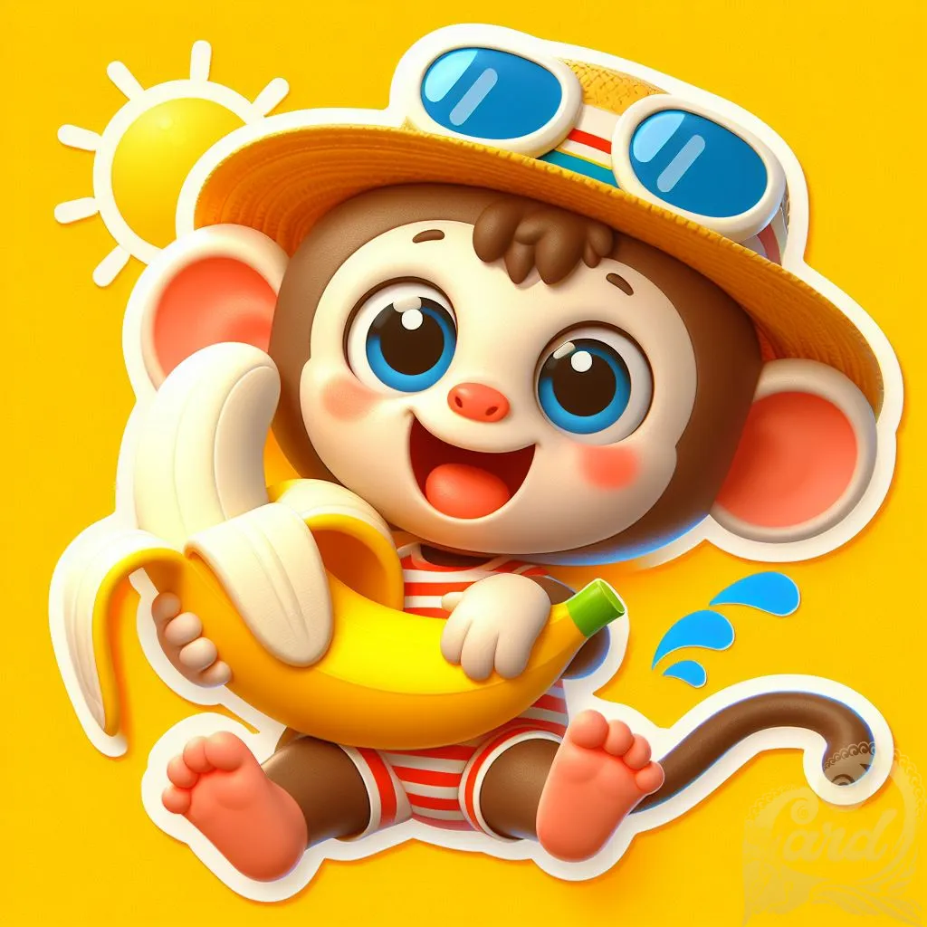 Playful Monkey Banana Sticker