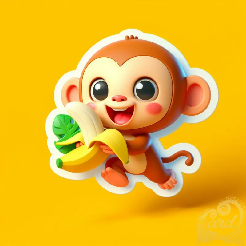 Playful Monkey Banana Sticker