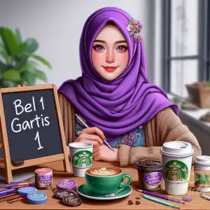 Purple hijab coffee model
