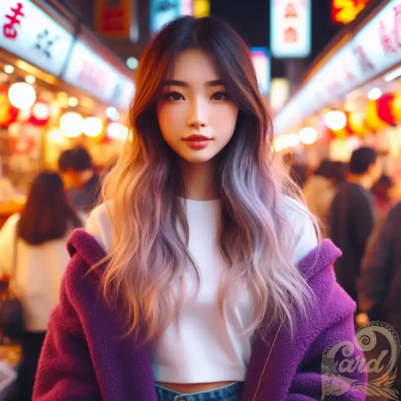 purple jacket at night market