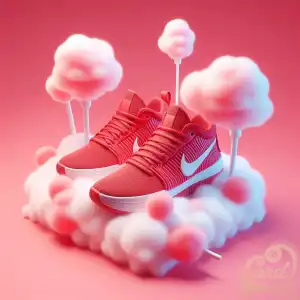 red cotton candy shoes