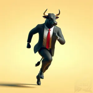 Running Bull in Suit