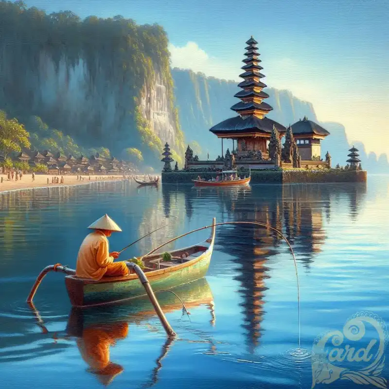 Sea Fisherman and Balinese Tem