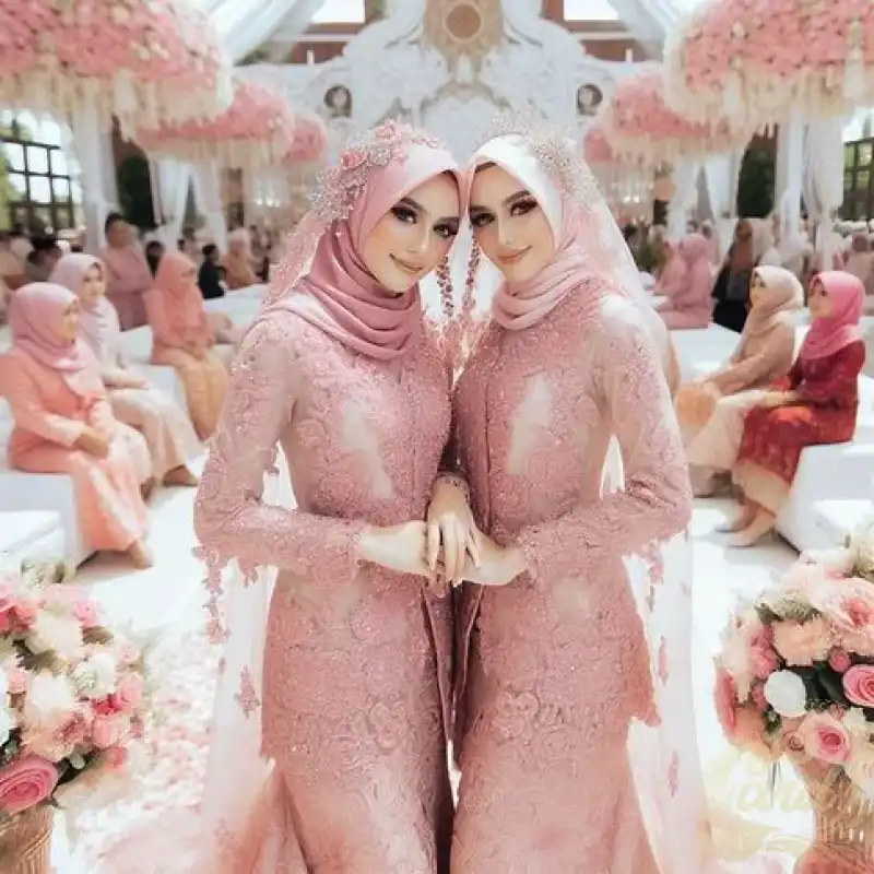 Siblings wearing pink kebaya