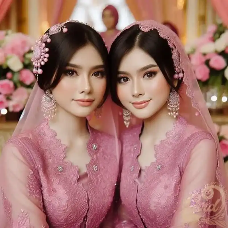 Siblings wearing pink kebaya