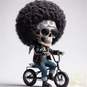 Skeletal afro and his bicycle