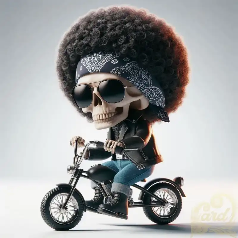 Skeletal afro and his bicycle