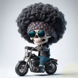 Skeletal afro and his harley