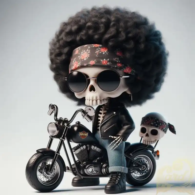 Skeletal afro and his harley