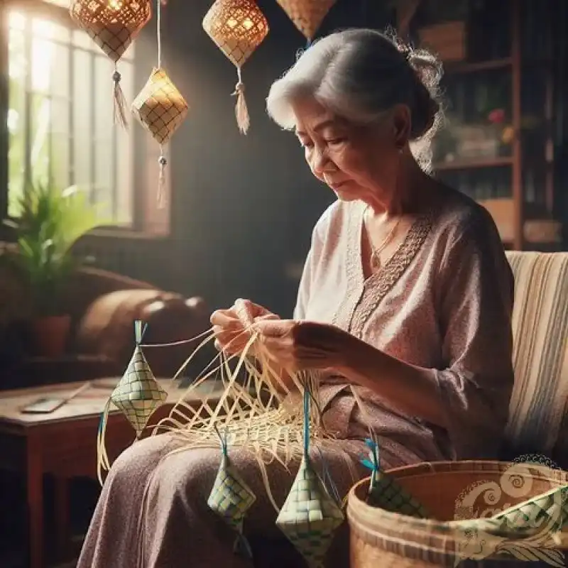 The old grandmother is weaving