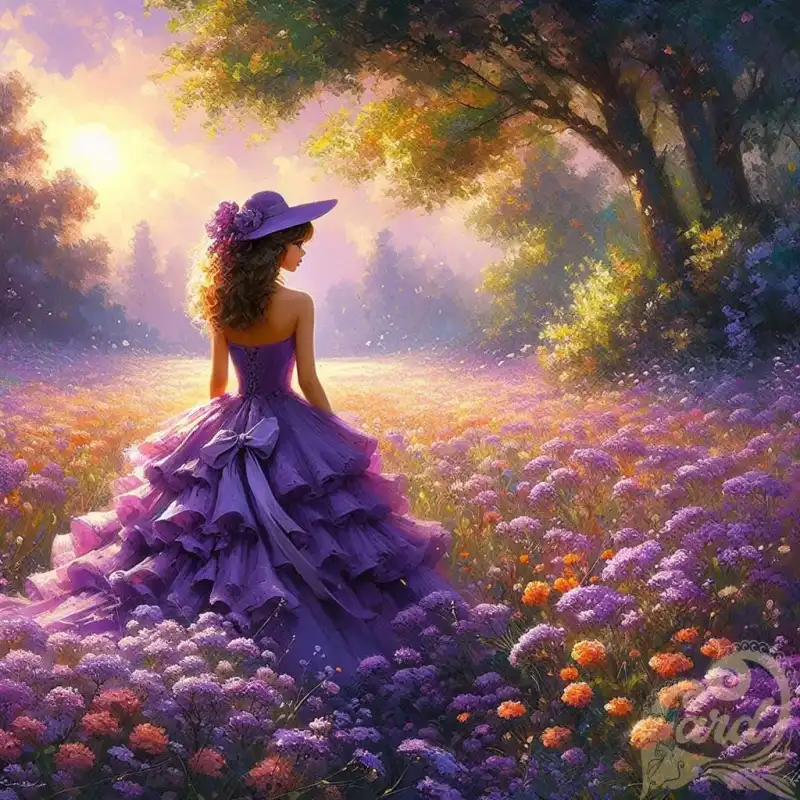 violet gown in a field