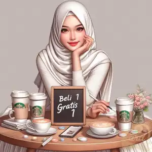 White hijab coffee model