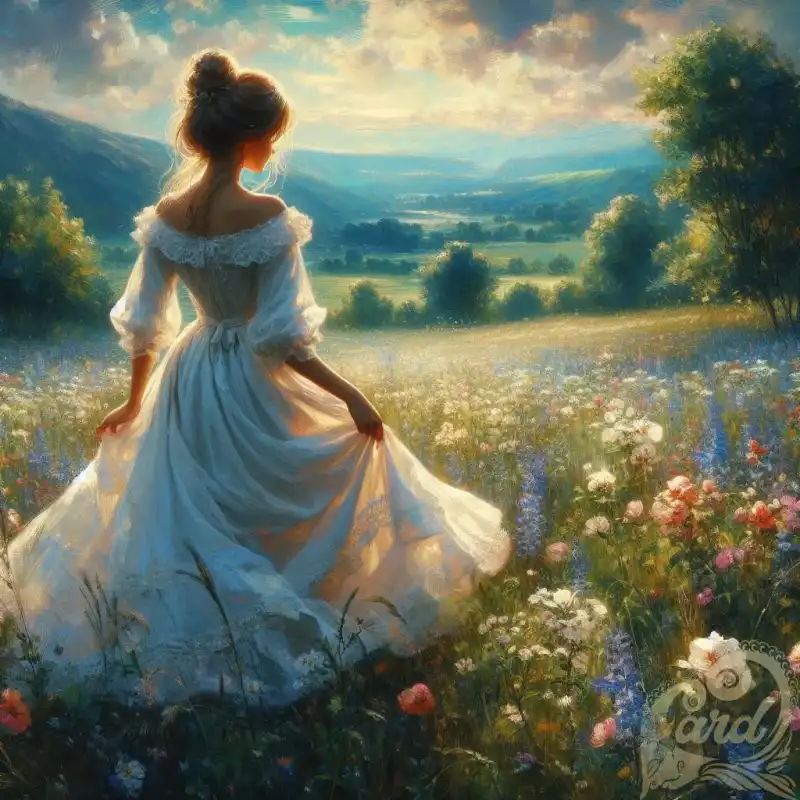 whitee gown in a field