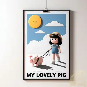 Woman with a pig poster