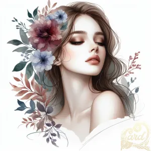 Wondering Girl with Floral Elements