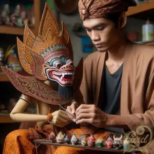 young men making Wayang Golek